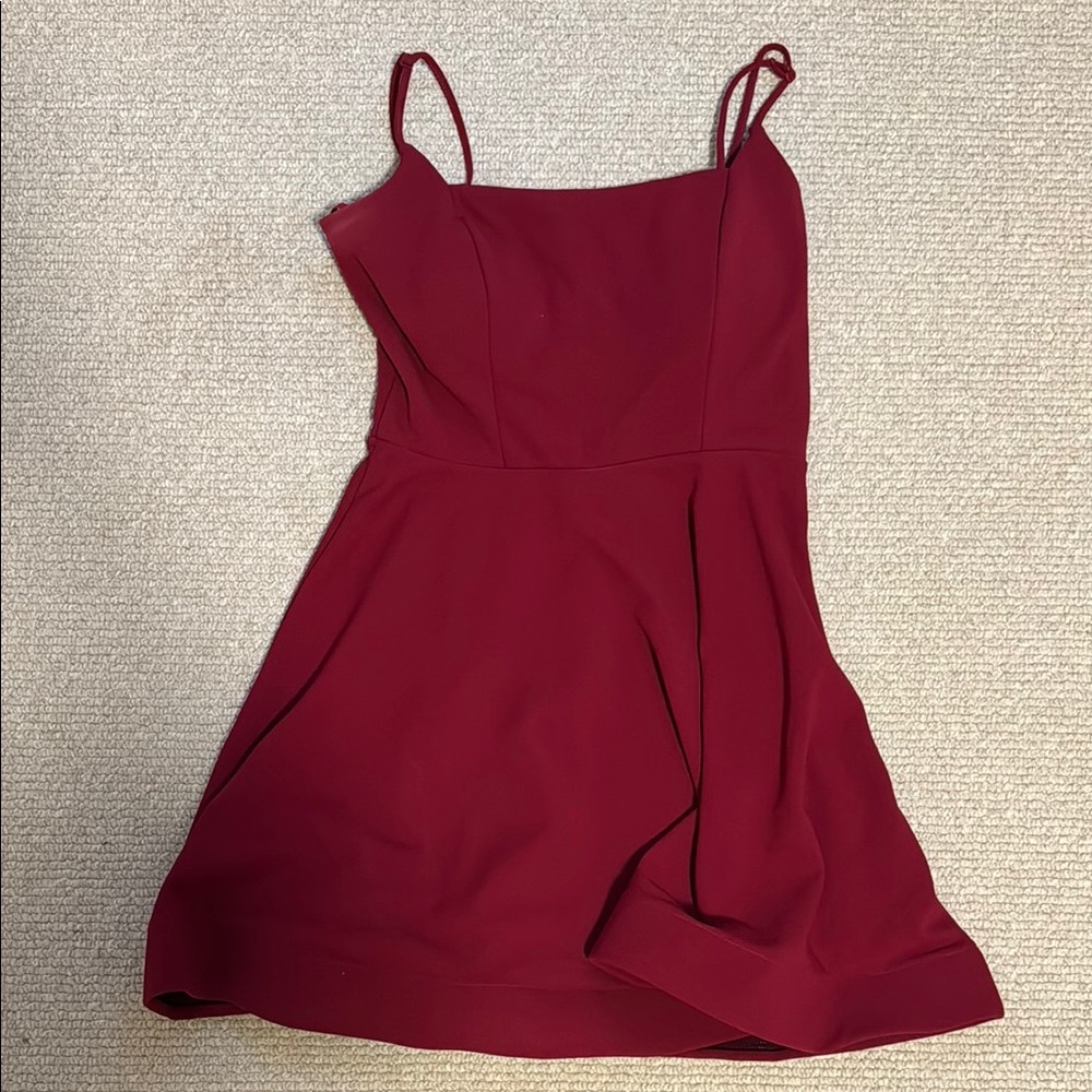 Red Spaghetti Strap A-Line Midi Dress